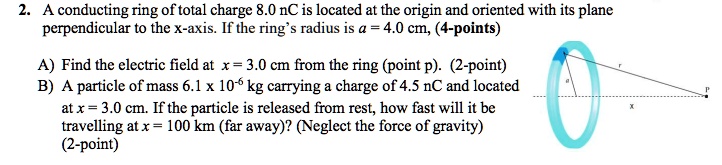 SOLVED: A conducting ring: of total charge 8.0 nC is located at the ...