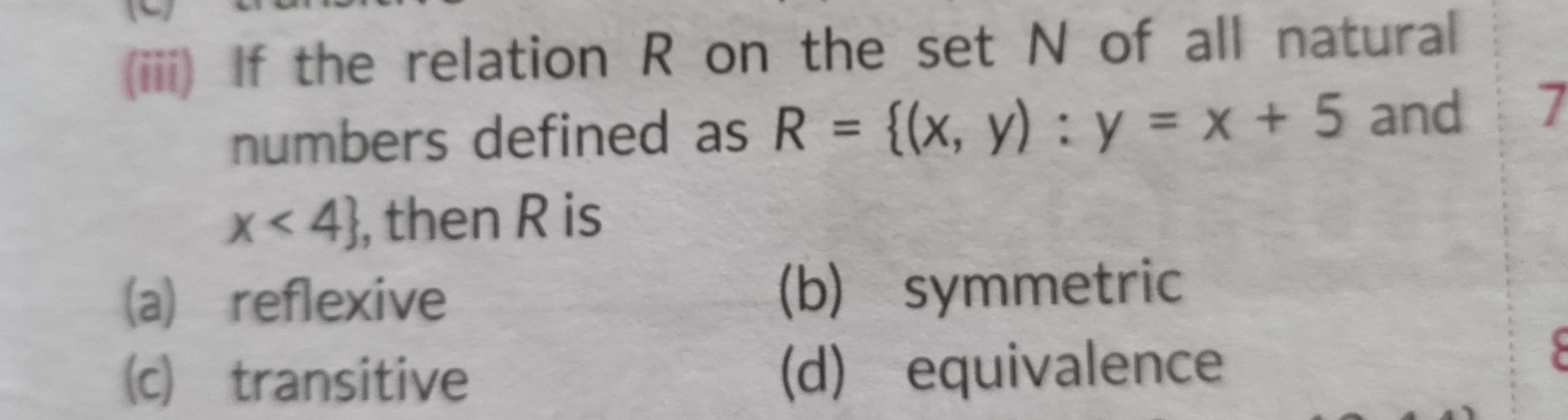 SOLVED: (iii) If the relation R on the set N of all natural numbers ...