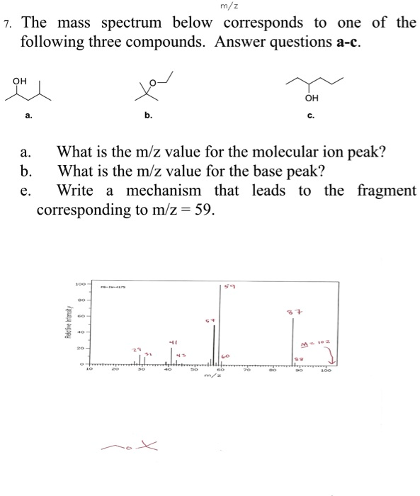 Solved M Z The Mass Spectrum Below Corresponds 01 One Of The Following Three Compounds Answer