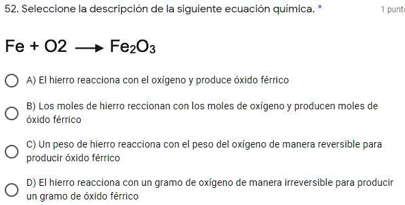 SOLVED: Seleccione la descripción de la siguiente ecuación química 52
