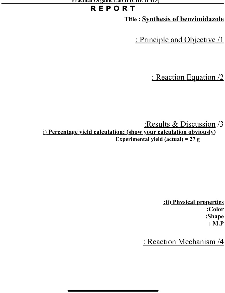 Solved: Report Title: Synthesis Of Benzimidazole Principle And 