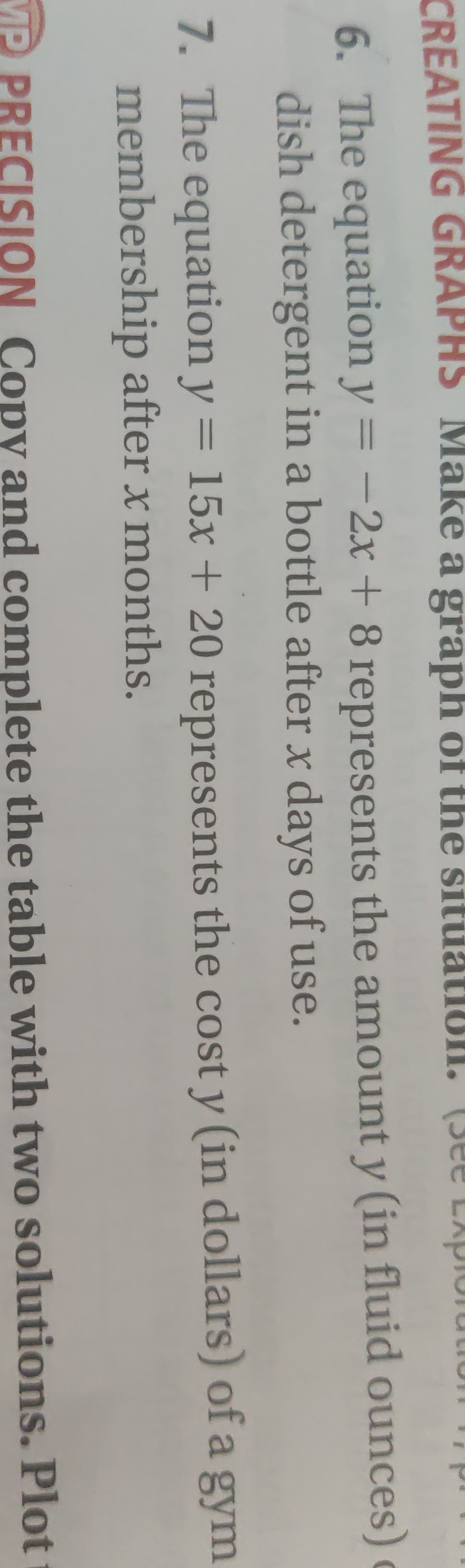 SOLVED: 6. The equation y=-2 x+8 represents the amount y (in fluid ...