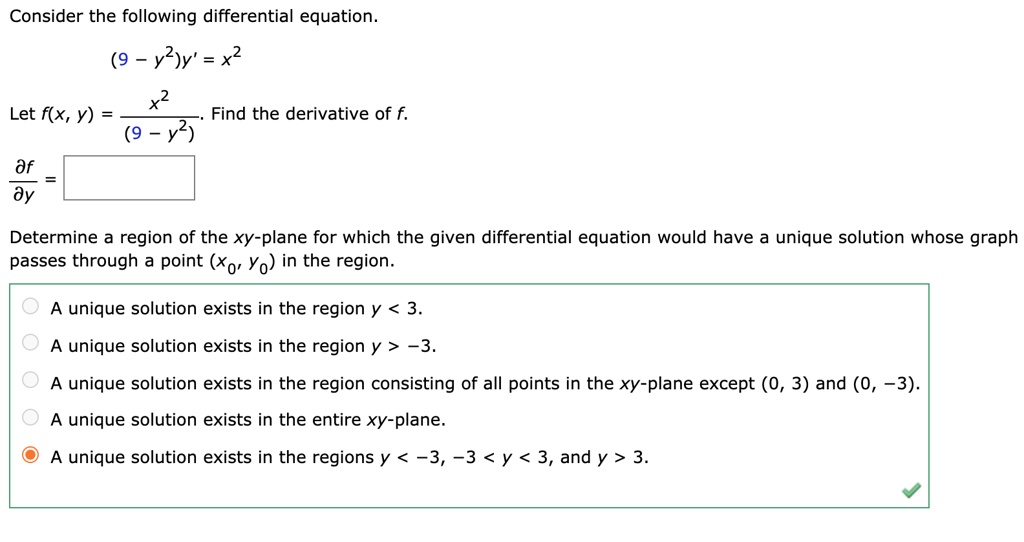 Solved Consider The Following Differential Equation 9 Y2 Y X2 Let F