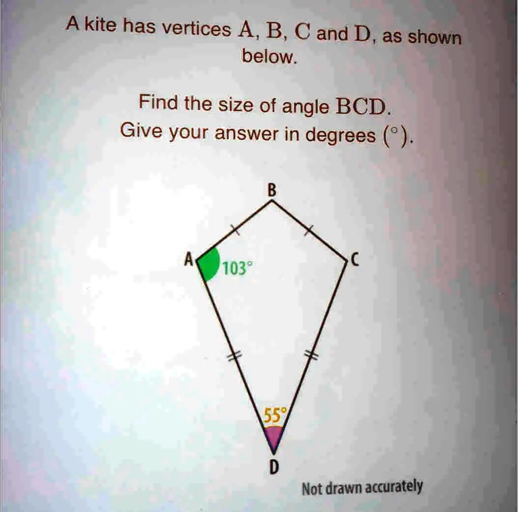 SOLVED: A kite has vertices A B, C and D,as shown below. Find the size ...