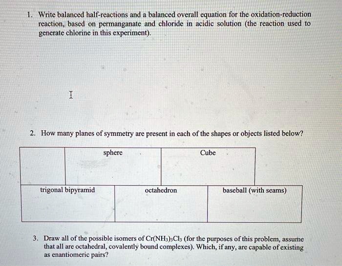 SOLVED: Write balanced half-reactions and a balanced overall equation ...