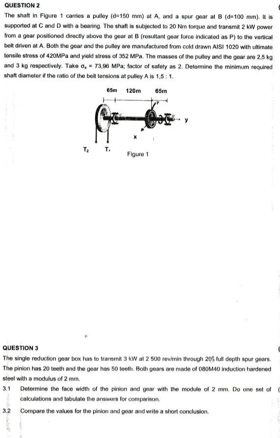 SOLVED QUESTION 2 The shaft in Figure 1 carries a pulley (d=150 mm at
