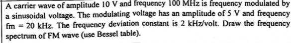 SOLVED: A carrier wave of amplitude 10V and frequency 100 MHz is ...