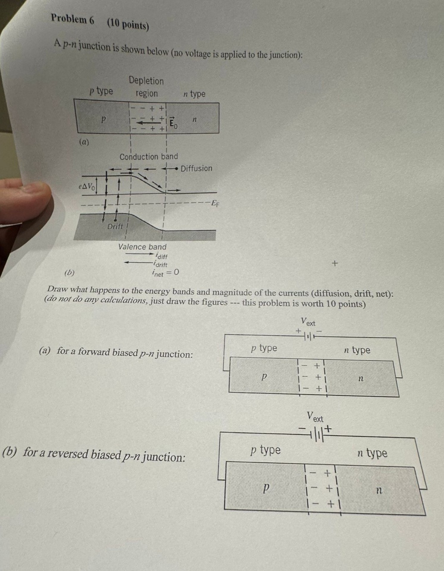 Problem 6 ( 10 points) A p-n junction is shown below (no voltage is ...