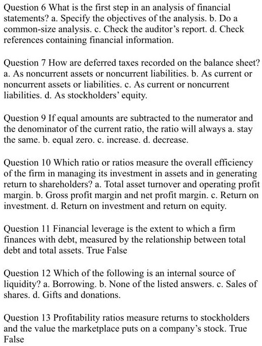 Question 6 What Is The First Step In An Analysis Of Financial ...