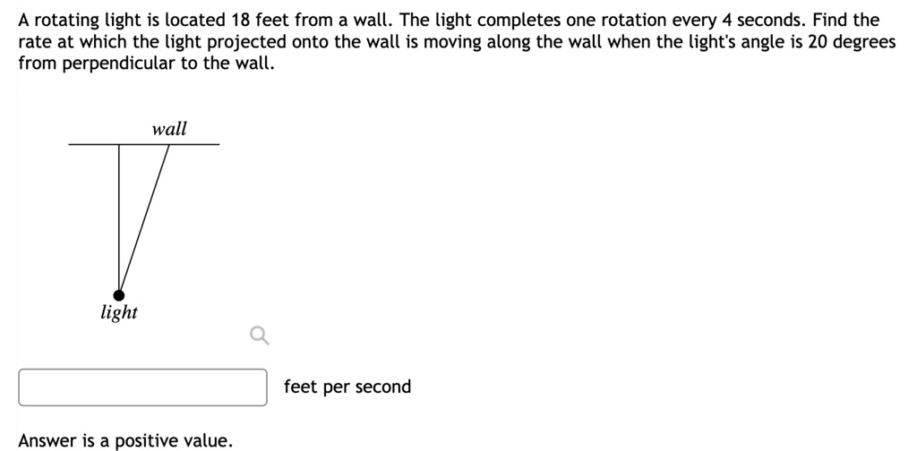 SOLVED: A rotating light is located 18 feet from a wall: The light ...