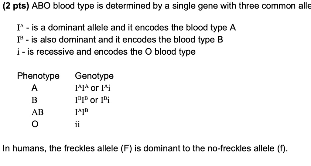 SOLVED (2 pts) ABO blood type is determined by a single gene with