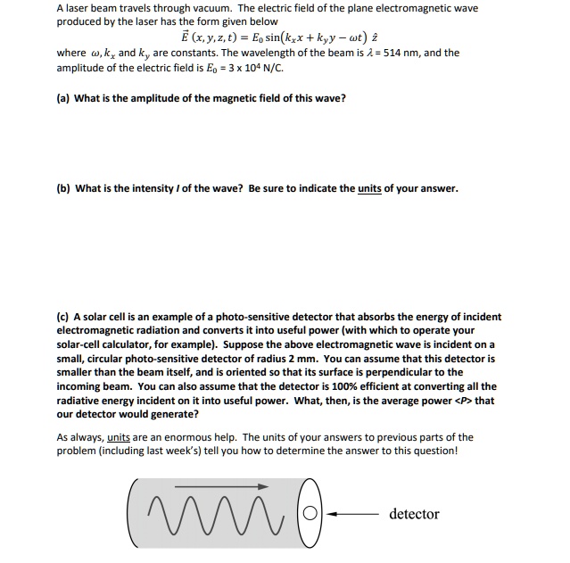 A laser beam travels through vacuum. The electric field of...