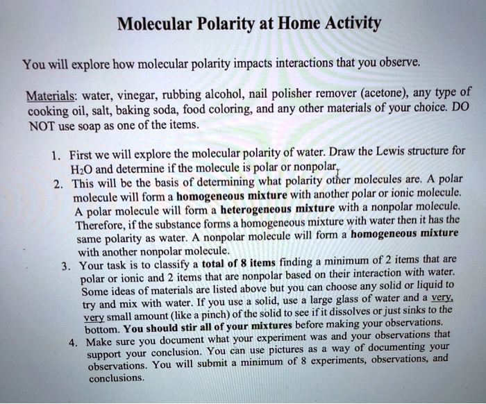 polarity experiment water vinegar oil alcohol