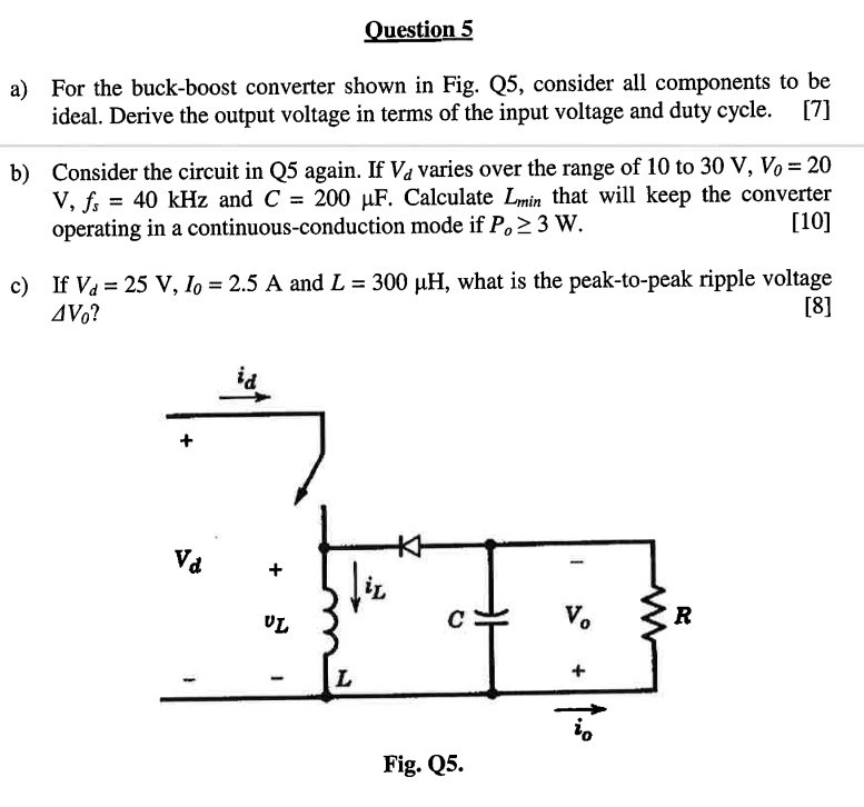 Text: Question 5 A) For The Buck-boost Converter Shown In Fig. Q5 ...