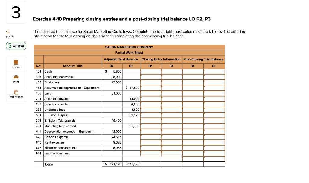 SOLVED: 3 Exercise 4-10 Preparing Closing Entries and a Post-Closing ...