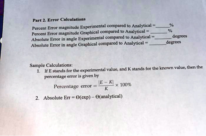 percent error magnitude experimental compared to analytical