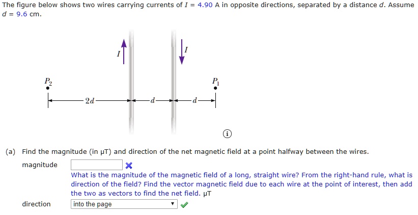 SOLVED: The figure below shows two wires carrying currents of I = 4.90 ...