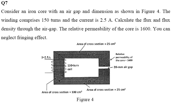SOLVED: Q7 Consider an iron core with an air gap and dimension as shown ...