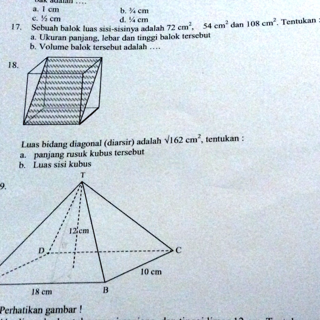 SOLVED: Tolong nomor 17 dan 18. Makasih adalal cm 'z cm b. % cm d 'Ja ...