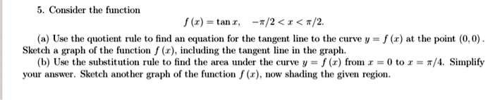 Solved Consider The Function Fx Tanx