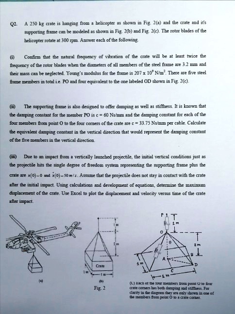 Q2. A 250 kg crate is hanging from a helicopter as shown in Fig. 2a ...