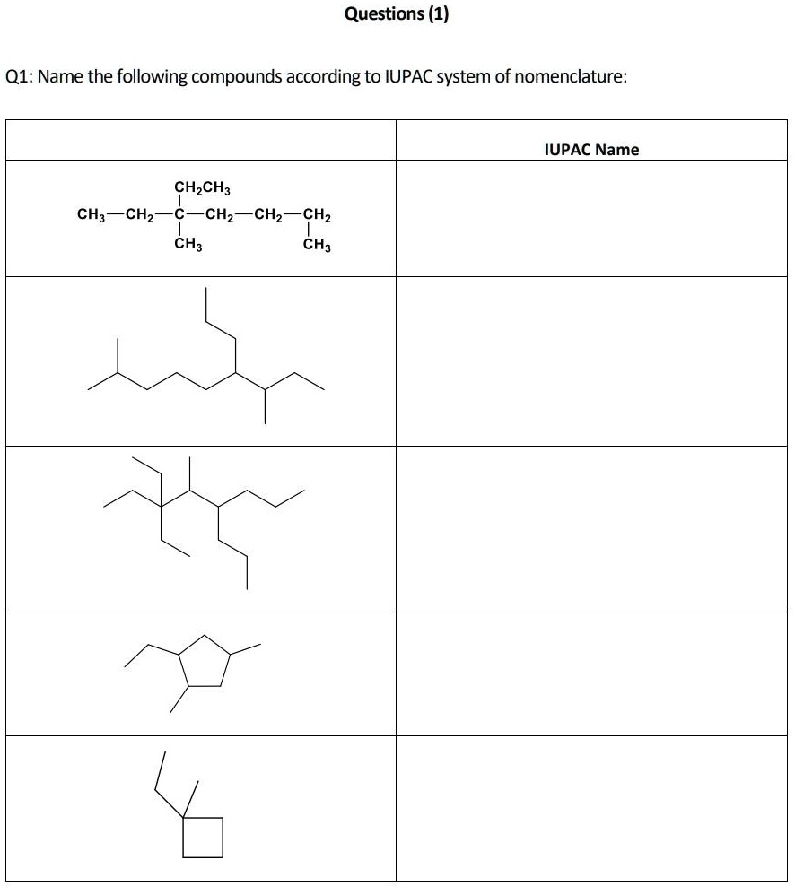 SOLVED: i want the iupac name please Questions(1) Q1:Name the following ...