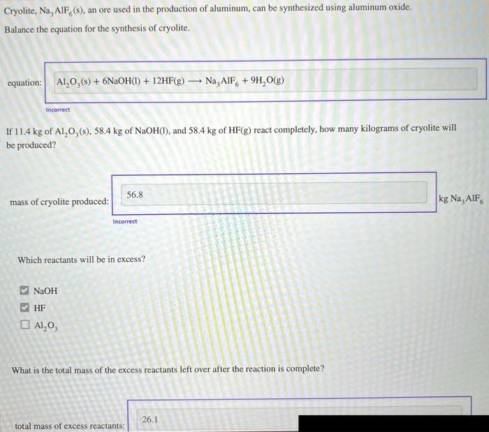 SOLVED Cryolite, Na3AlF6, an ore used in the production of aluminum
