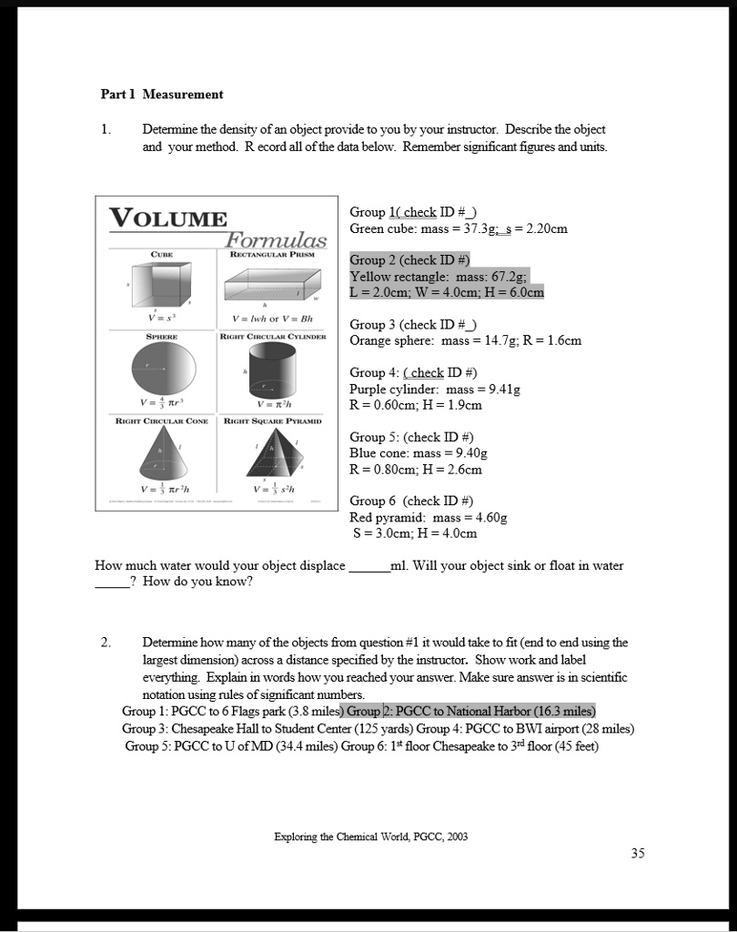 SOLVED Part Measurement Determine The Density Of An Object Provide To