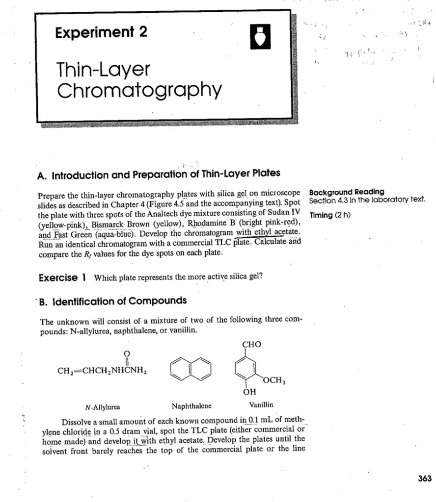 SOLVED: Experiment 2 Thin-Layer Chromatography A. Introduction and ...