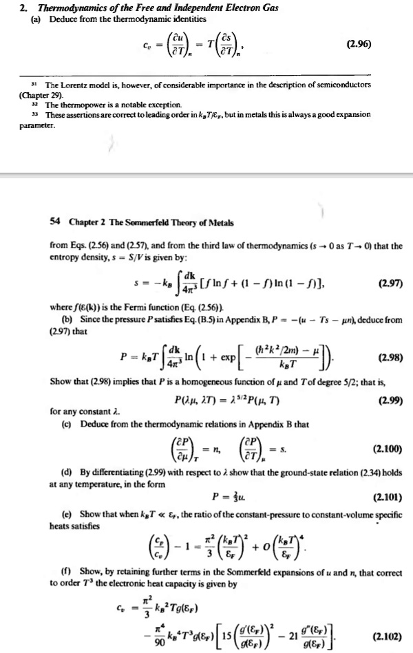 SOLVED: 2. Thermodynamics of the Free and Independent Electron Gas (a ...