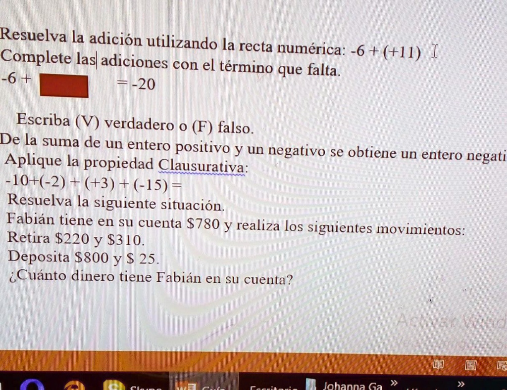 Solved Me Ayudan Es Par Hoy Resuelva La Adición Utilizando La Recta Numérica 6 11 I 0776