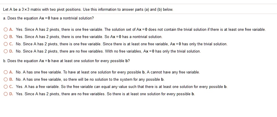 SOLVED: Let A Be A 3x3 Matrix With Two Pivot Positions. Use This ...