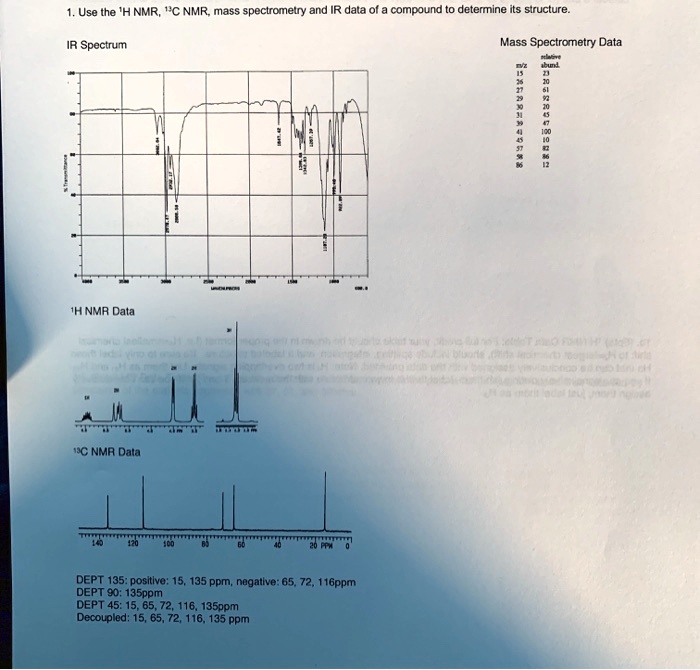 Solved Use The Hnmr C Nmr Mass Spectrometry And Dala Ola Compound