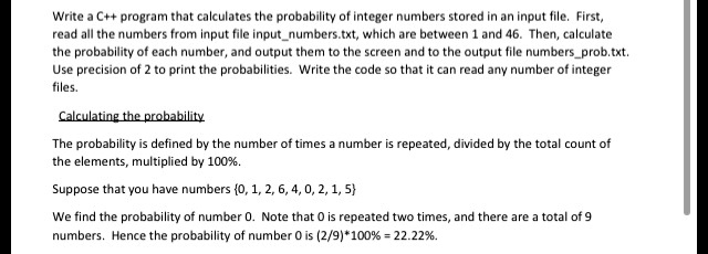 SOLVED: Write a C++ program that calculates the probability of integer ...