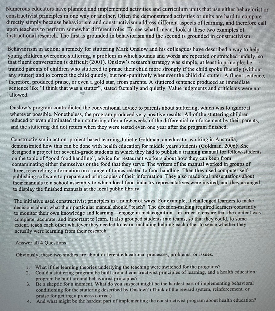 SOLVED: Numerous educators have planned and implemented activities and ...