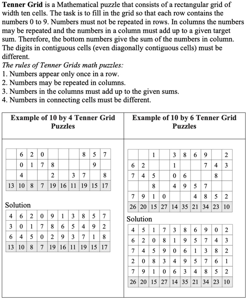 Tenner Grid is a Mathematical puzzle that consists of a rectangular ...