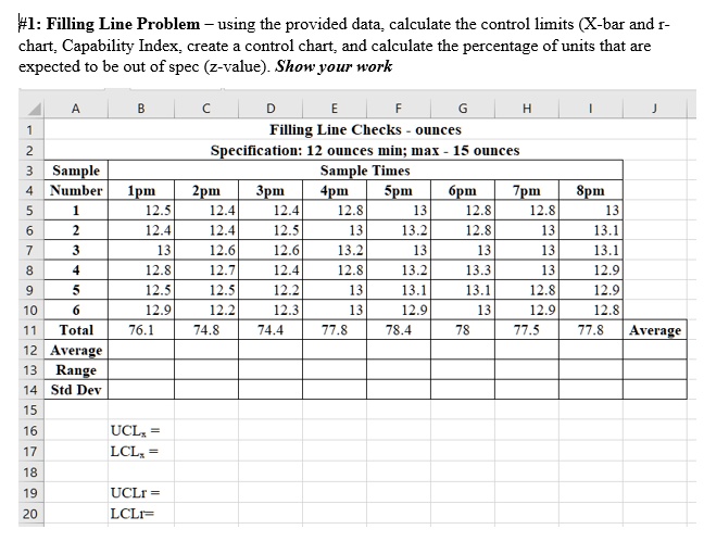 SOLVED: Filling Line Problem using the provided data; calculate the