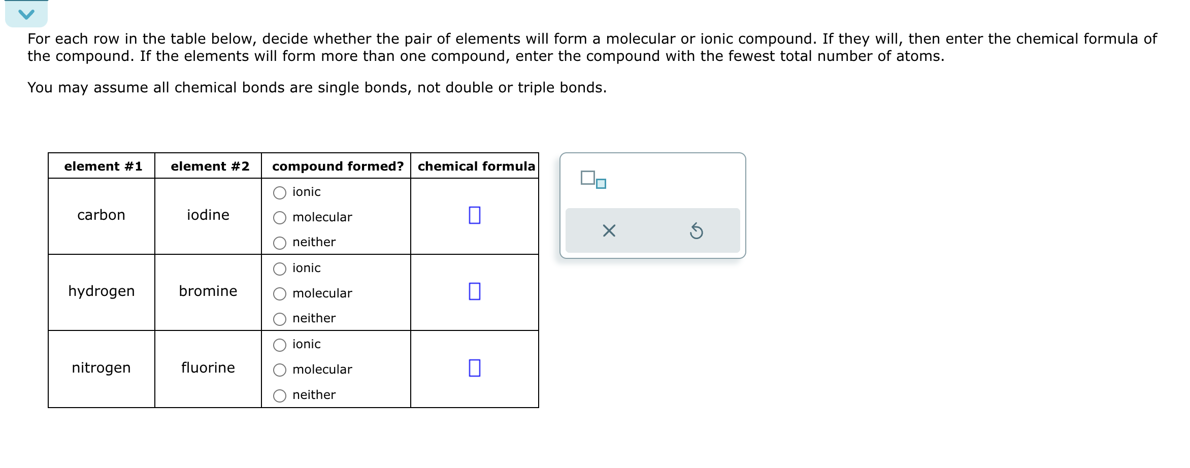 For Each Row In The Table Below Decide Whether The Pair Of Elements