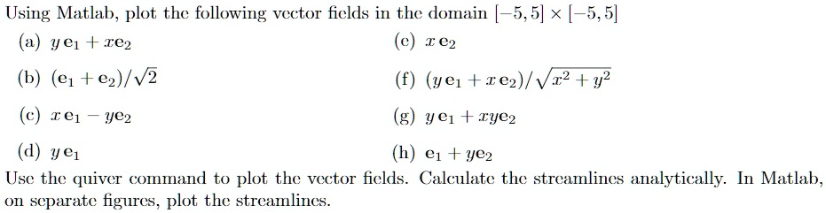 using matlab plot the following vector fields in the domain 55 x 55 y ...