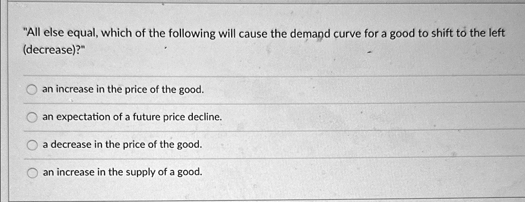 "All else equal, which of the following will cause the demand curve for ...