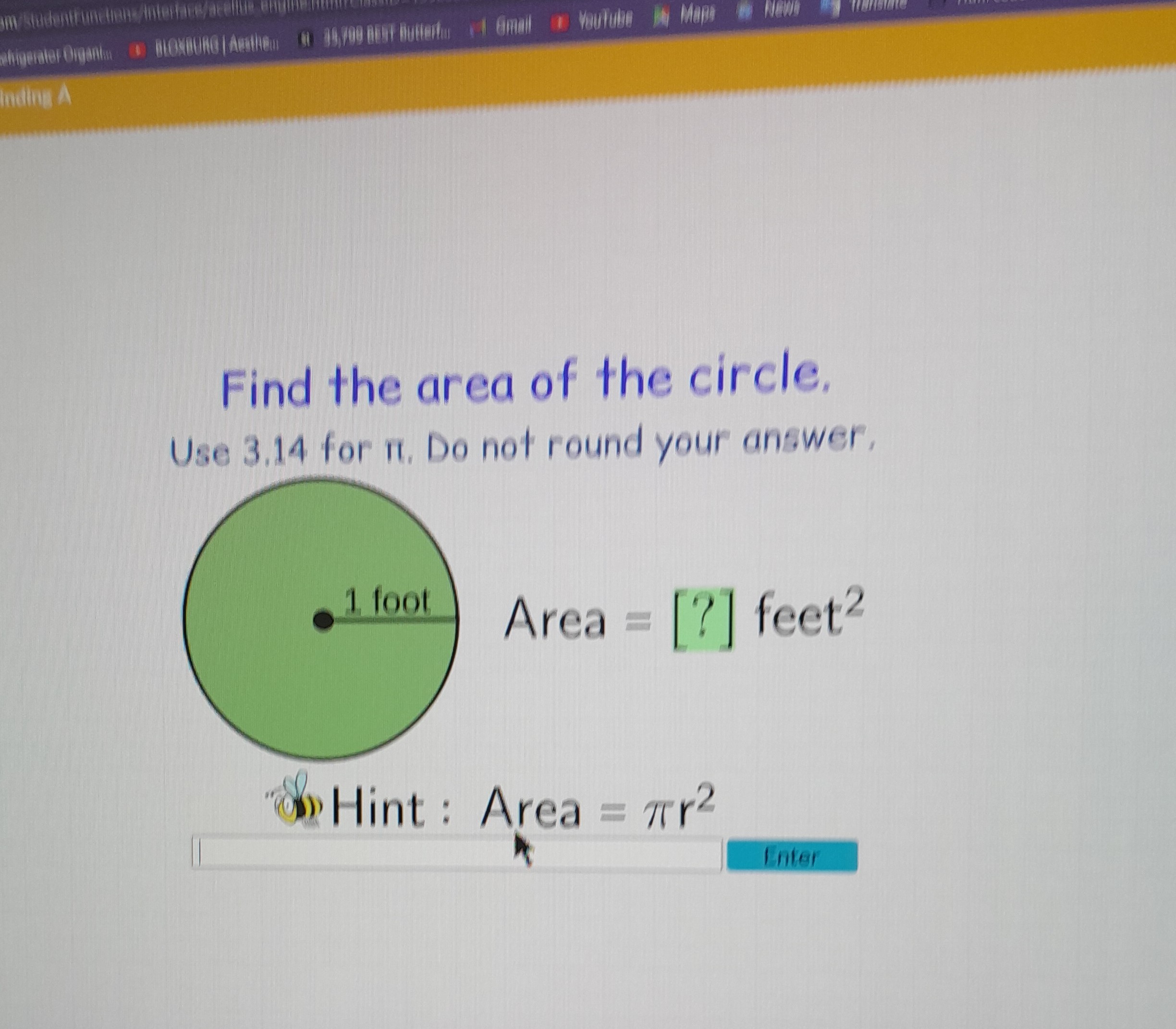 SOLVED Find the area of the circle. Use 3.14 for π. Do not round your answer.