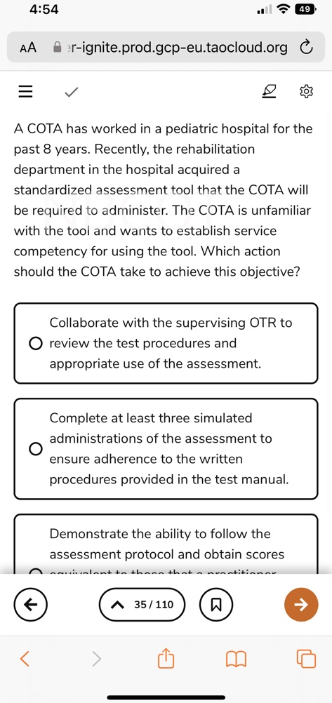 Cota Competency Checklist.pdf a cota has worked in a pediatric hospital for the past 8 years recently ...