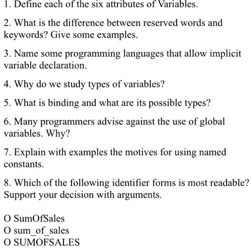 Define each of the six attributes of Variables. What is the difference ... image.
