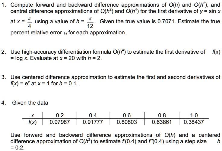 compute forward and backward difference approximations of oh and oh and ...