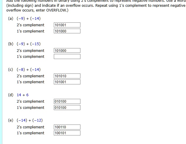 Add the following numbers in binary using 2's complement to represent ...
