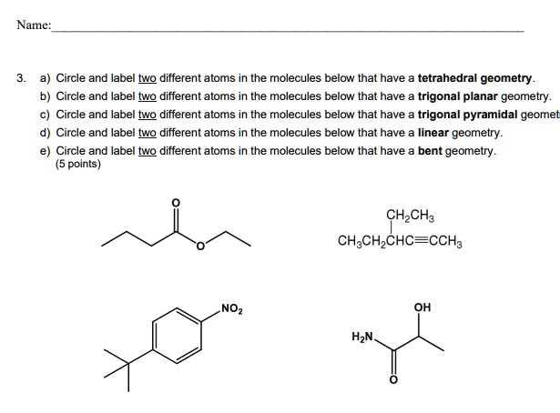 SOLVED: a) Circle and label two different atoms in the molecules below ...