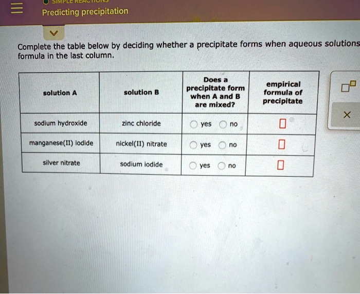 SOLVED Predicting precipitation Complete the table below by deciding