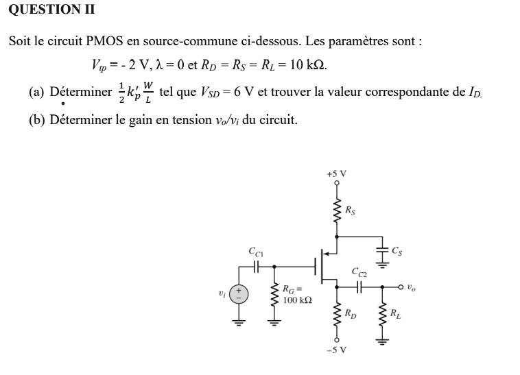 SOLVED: Consider the common-source PMOS circuit below. The parameters ...