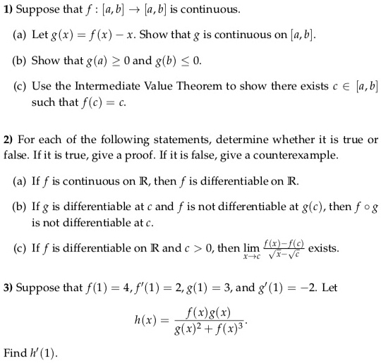 Solved A Suppose That F Ab Is Continuous Let Gx Fx X Show That G Is Continuous