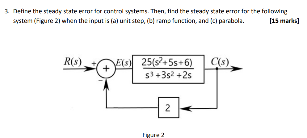 SOLVED: 3. Define the steady state error for control systems. Then ...
